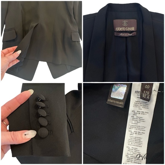 Roberto Cavalli Black Tailored Blazer SZ 40 US 4 - Picture 14 of 15